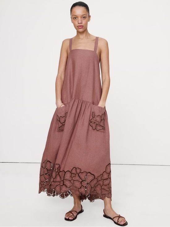 Banana Republic Dresses & Skirts - NWT Banana Republic Mauve Floral Cutout Linen Maxi Dress